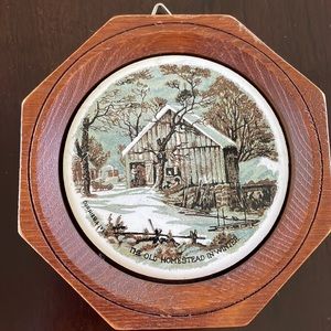 Vintage Currier and Ives winter scene wall hanging